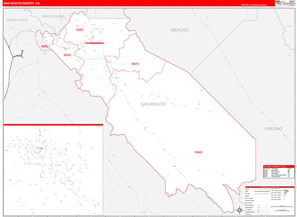 San Benito County, CA Map Red Line Style